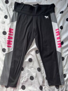 PINK Victoria's Secret Black, Gray & White Leggings with Pink Logo Panels
